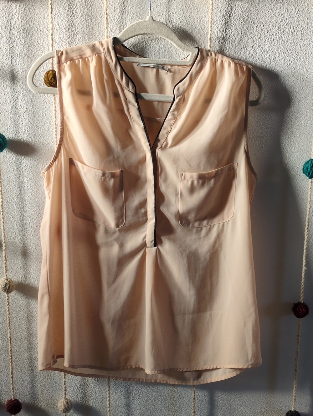 Mango Sleeveless Cream Blouse with Black Trim
